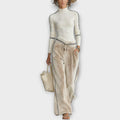 Conjunto de Top de Punto con Borde en Contraste y Pantalones Lounge de Velour