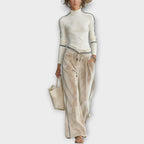 Conjunto de Top de Punto con Borde en Contraste y Pantalones Lounge de Velour