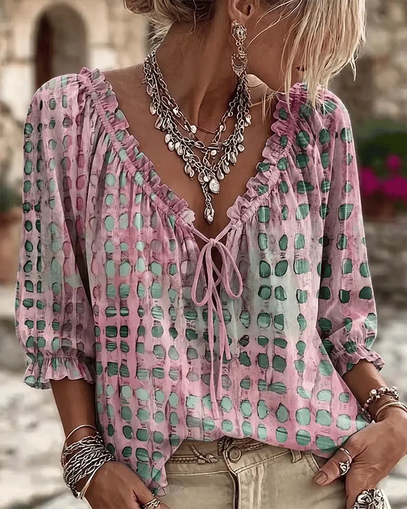 Bevelyn - Blusa de lunares con cordones y tacto suave
