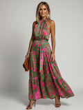 Julia - Vestido midi drapeado en rosa con un elegante escote halter