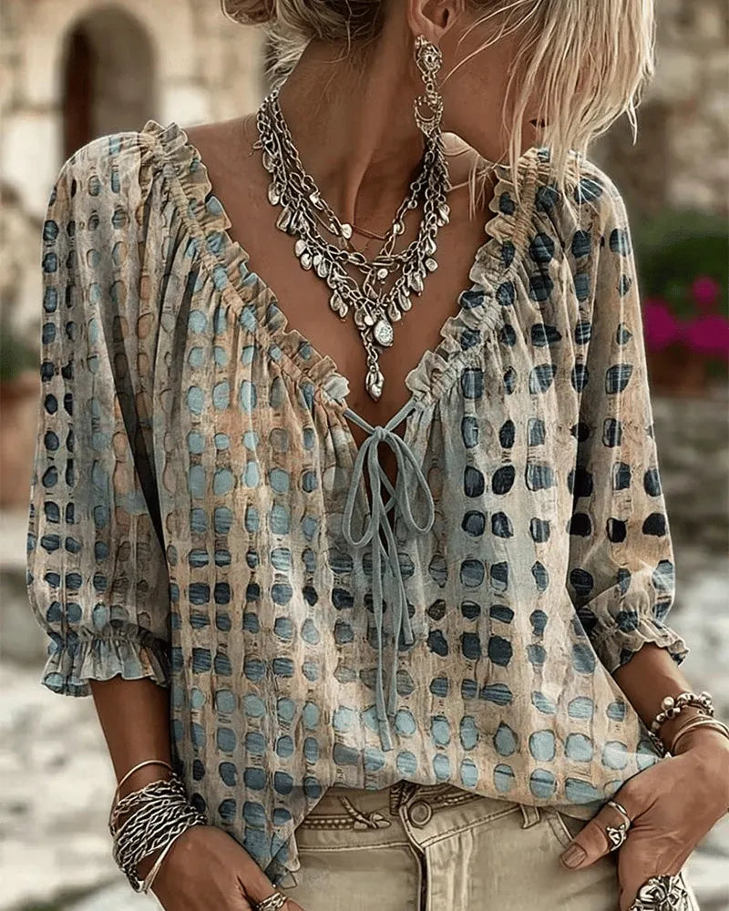 Bevelyn - Blusa de lunares con cordones y tacto suave