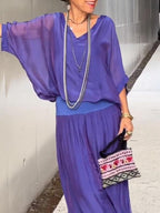 ESMERALDA – CONJUNTO DE PANTALONES ANCHOS DE CHIFFON ELEGANTE DE DOS PIEZAS