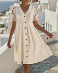 Emmara - Vestido de patchwork con mangas abullonadas premium