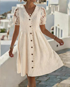 Emmara - Vestido de patchwork con mangas abullonadas premium