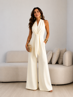 Valentina | Mono Halter con lazo frontal y corte wide-leg palazzo
