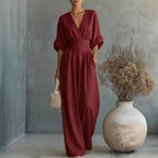 Valeria - Elegante vestido con escote en V, espalda descubierta y mangas fluidas