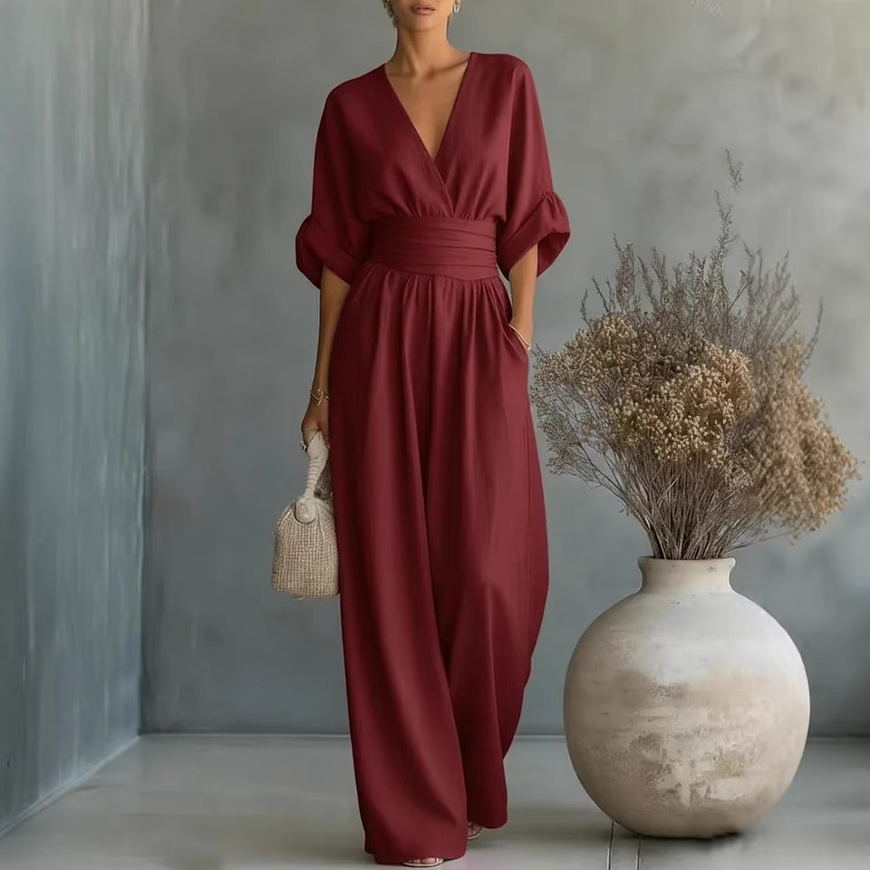 Valeria - Elegante vestido con escote en V, espalda descubierta y mangas fluidas