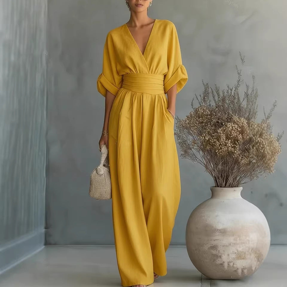 Valeria - Elegante vestido con escote en V, espalda descubierta y mangas fluidas