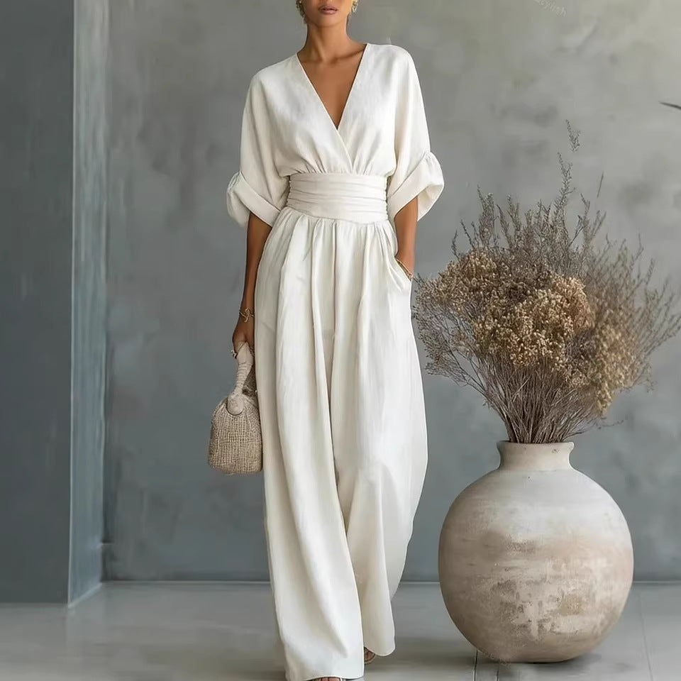 Valeria - Elegante vestido con escote en V, espalda descubierta y mangas fluidas