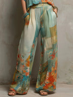 Chiara | Elegante conjunto estampado floral con pantalón de pierna ancha