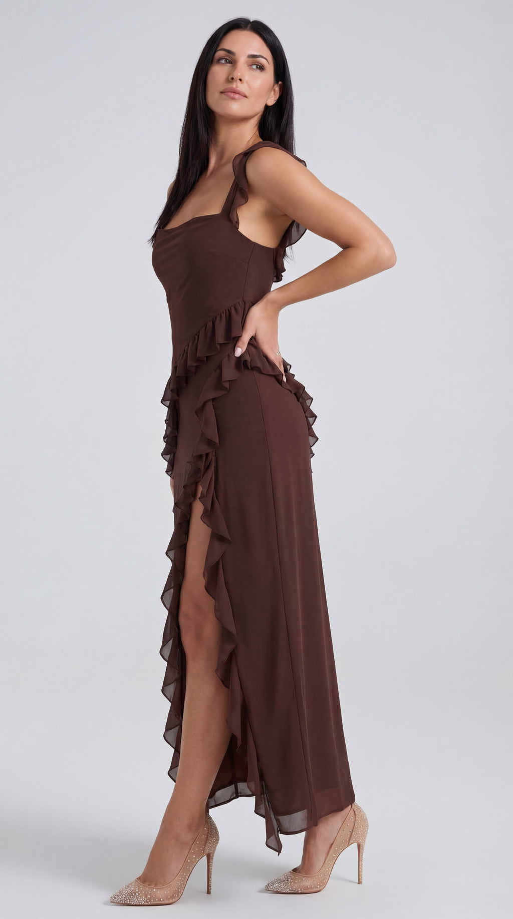 Vestido largo de Susan con volantes
