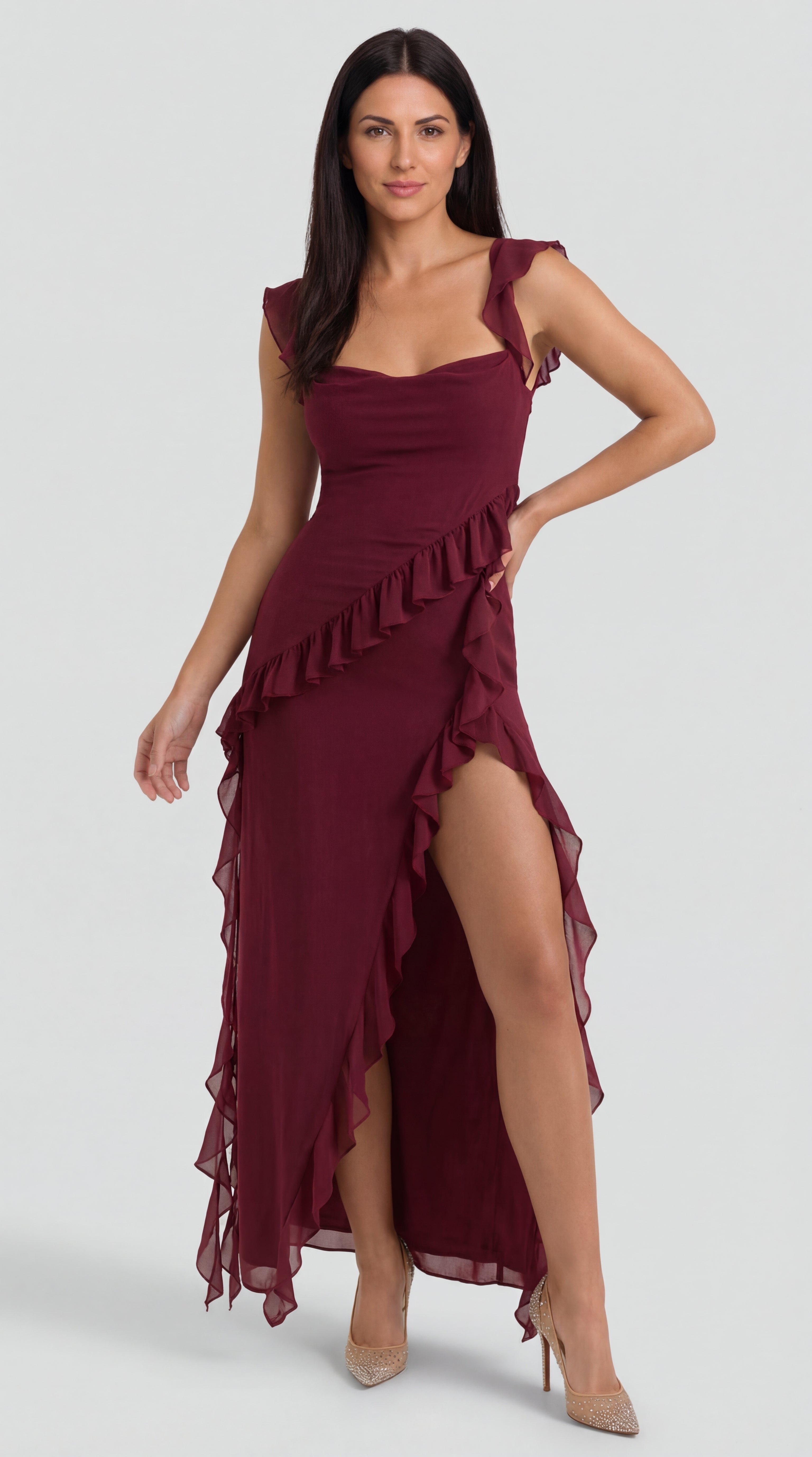 Vestido largo de Susan con volantes
