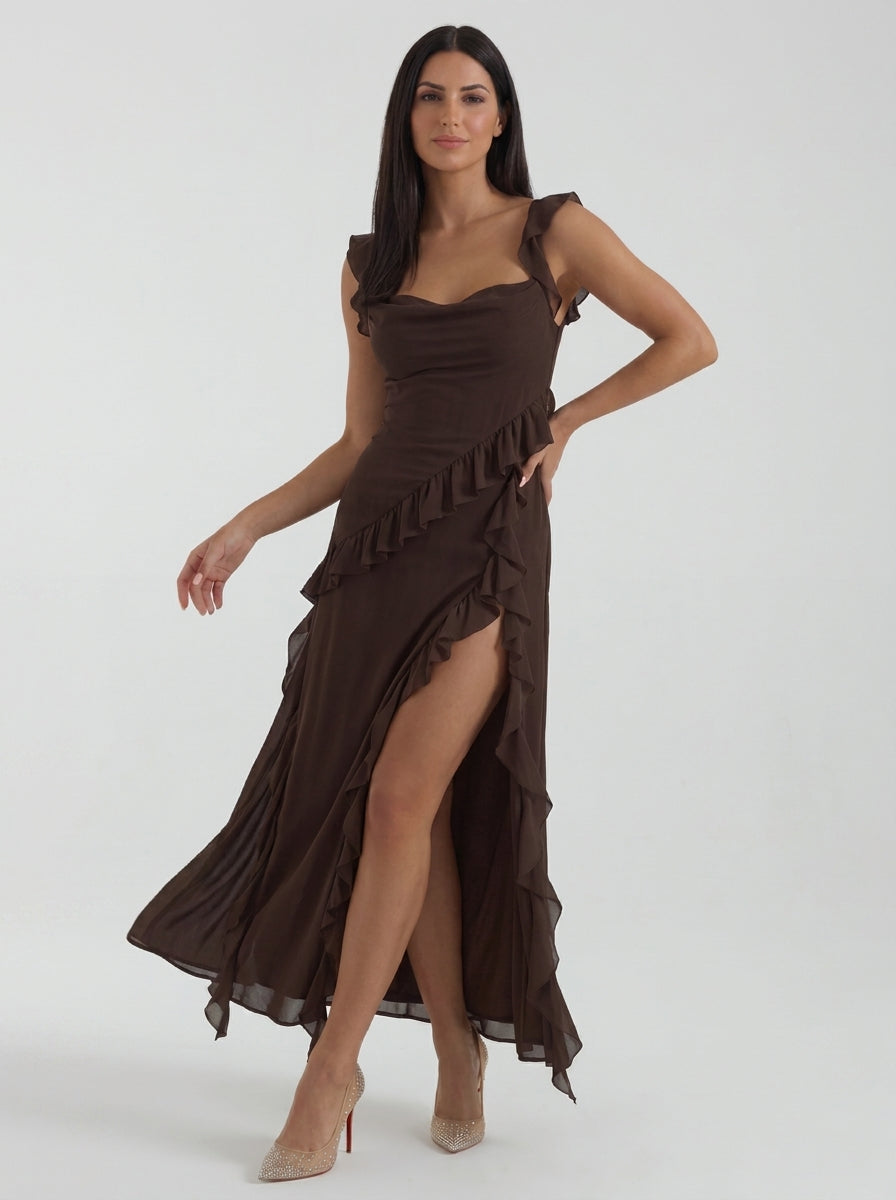 Vestido largo de Susan con volantes