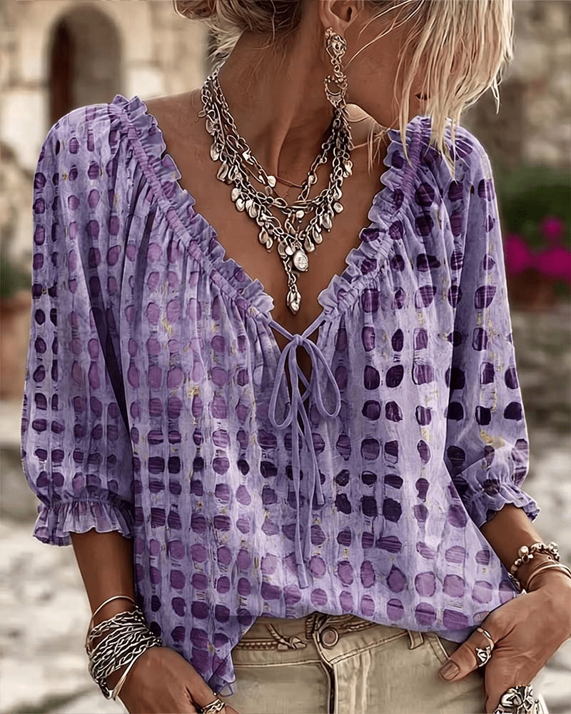 Bevelyn - Blusa de lunares con cordones y tacto suave