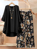 Rosette - Conjunto de túnica de capas ligera y pantalón de pernera ancha