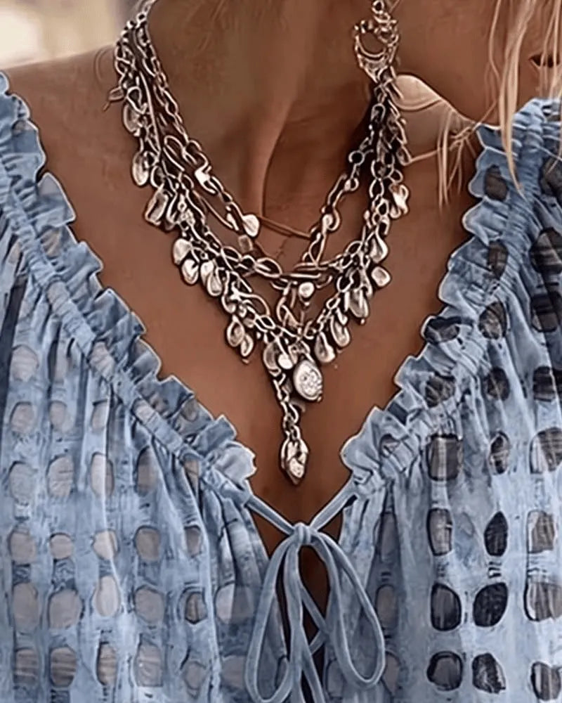 Bevelyn - Blusa de lunares con cordones y tacto suave
