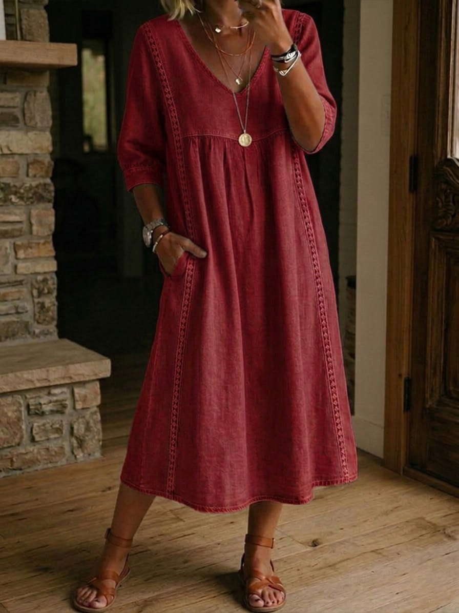 Aurélia | Vestido holgado en efecto lino y algodón con encaje