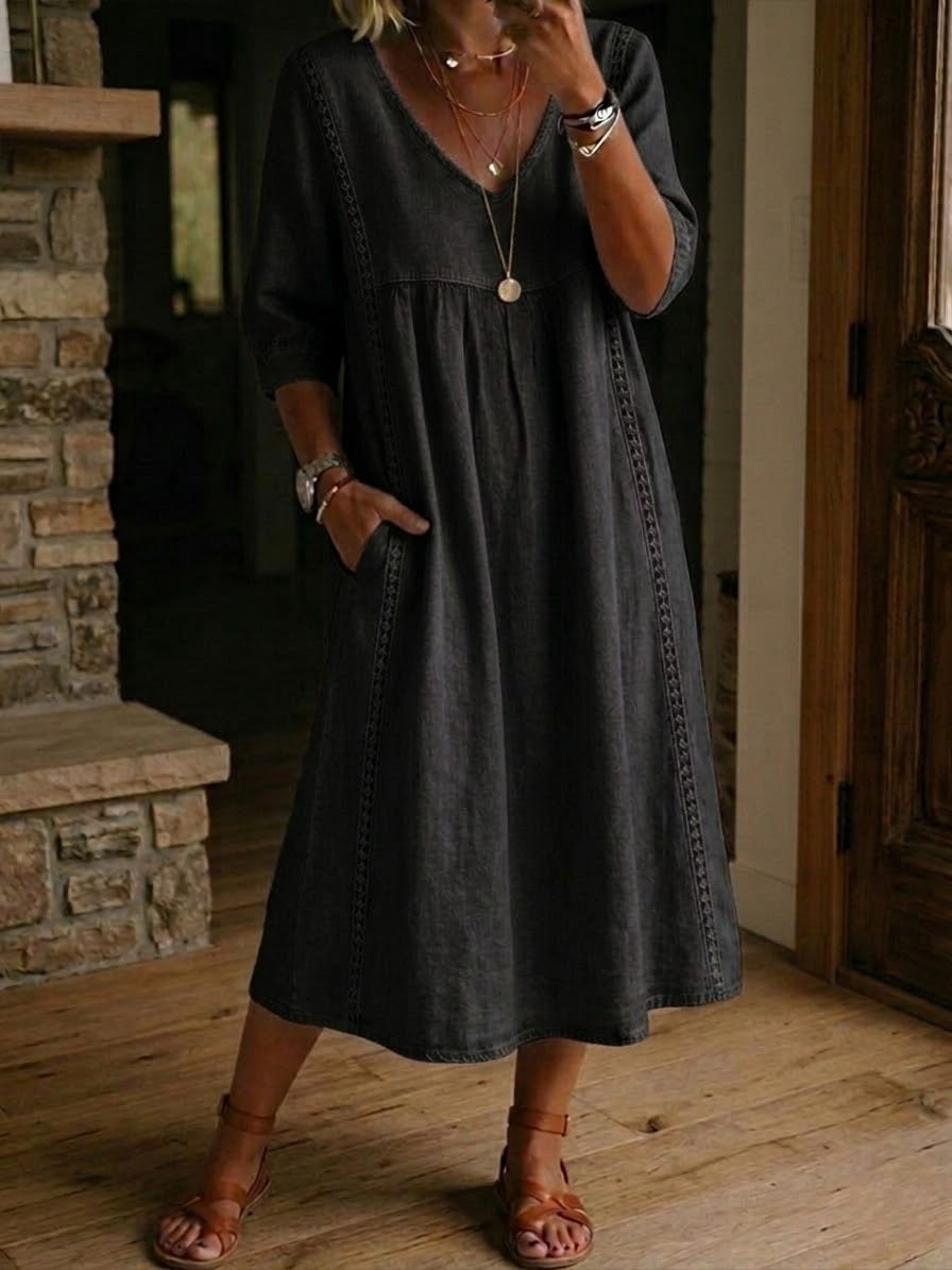 Aurélia | Vestido holgado en efecto lino y algodón con encaje
