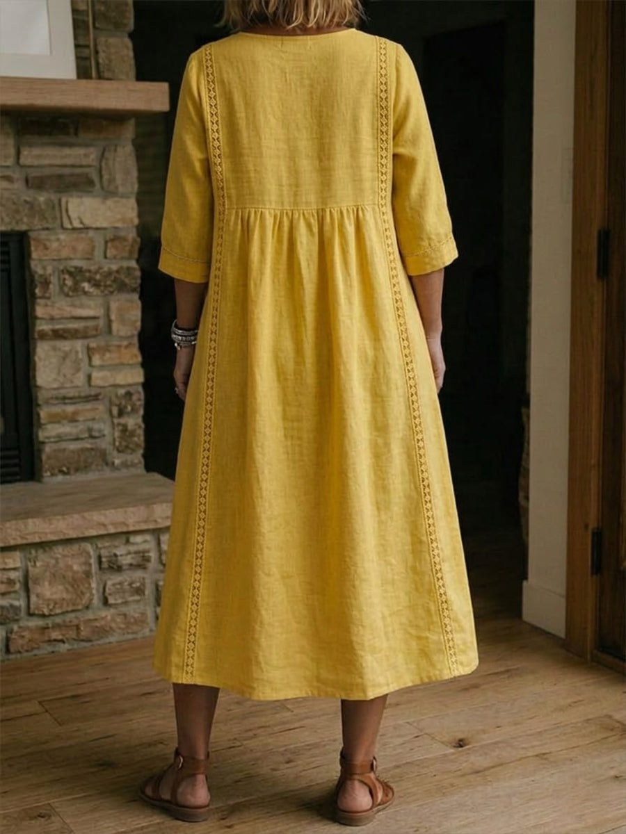 Aurélia | Vestido holgado en efecto lino y algodón con encaje
