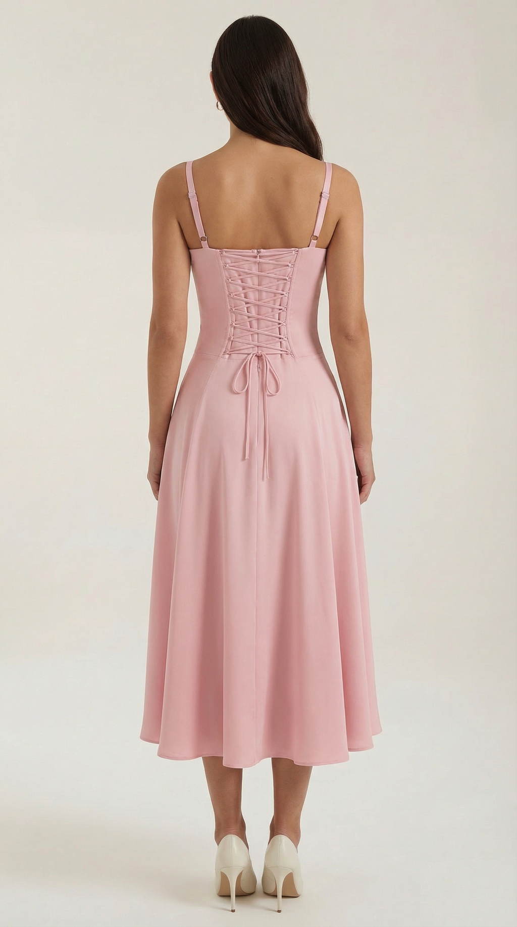 Vestido midi de color jade con cordones