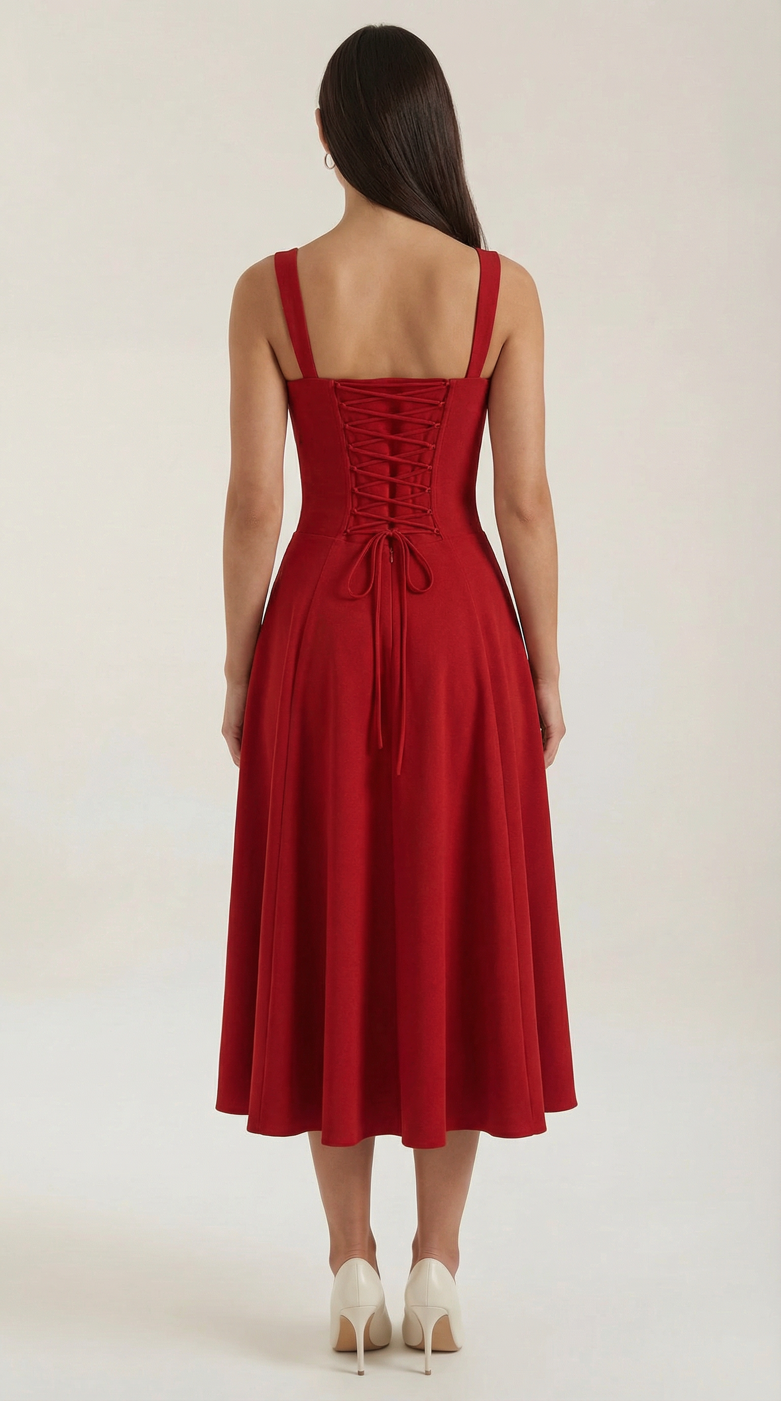 Vestido midi de color jade con cordones